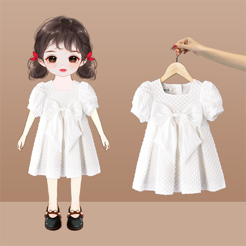 女童白色周岁礼服洋气夏季