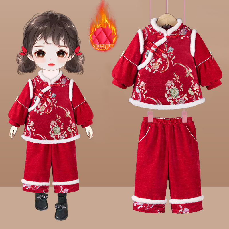 女童拜年服唐装加厚过年服套装
