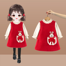 女童背心连衣裙套装秋冬款洋气宝宝加厚公主裙周岁礼服儿童背带裙