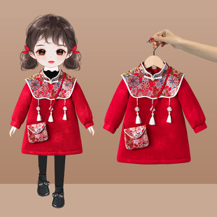 女宝宝唐装拜年服中式冬装女童婴儿抓周周岁礼服儿童旗袍裙新年服