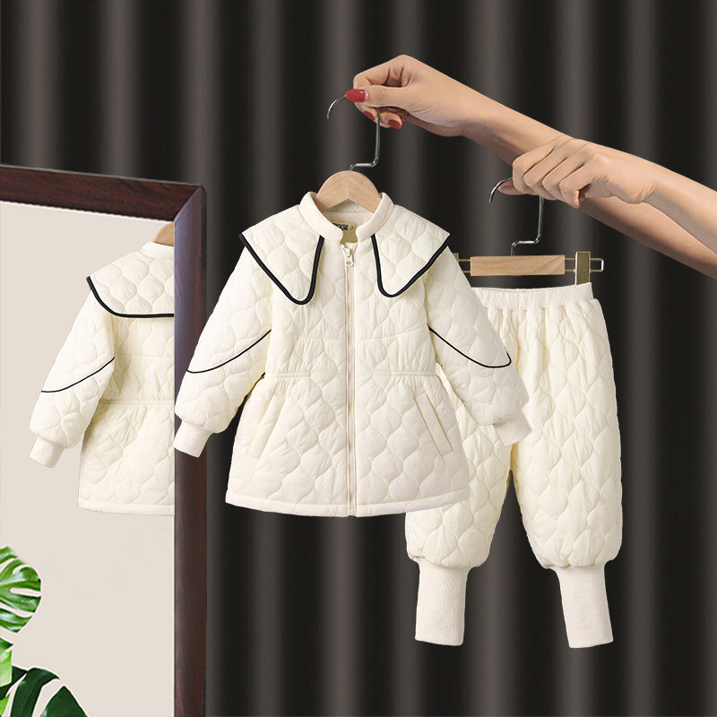 女童套装秋冬季2025年新款一岁女宝宝棉服棉服儿童加绒加厚两件套