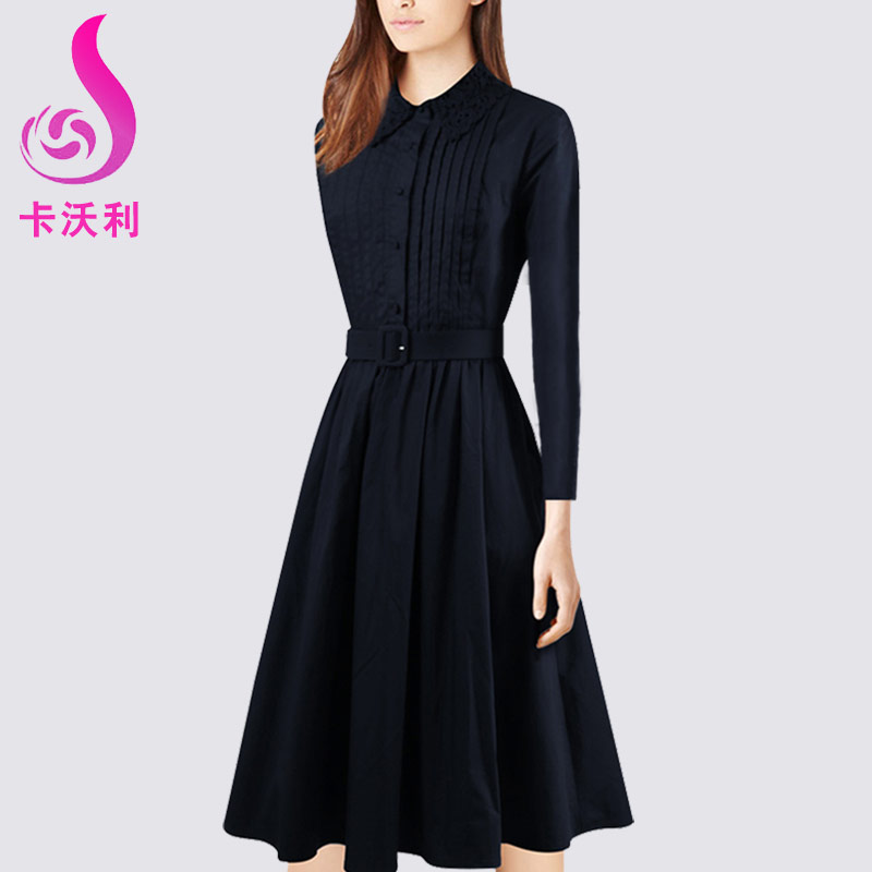 高端连衣裙女春秋装2025新款POLO领气质显瘦中长款A字裙衬衫裙子