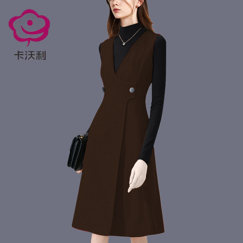 2025春秋新款轻奢法式修身连衣裙中长款轻奢咖色裙子百搭背心马甲,女装/女士精品,连衣裙,淘宝优惠券,粉丝福利购,淘宝优惠卷