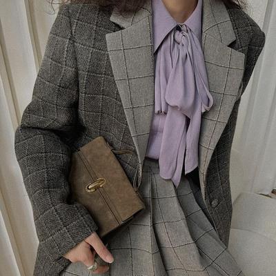 TOPCLOSET灰色格子撞色羊毛套装