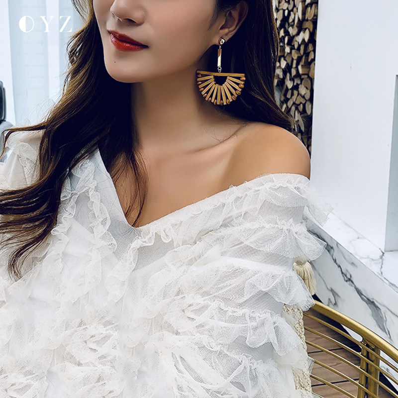 欧雅姿个性简约原木设计小众度假风耳环耳饰韩国气质网红同款耳坠