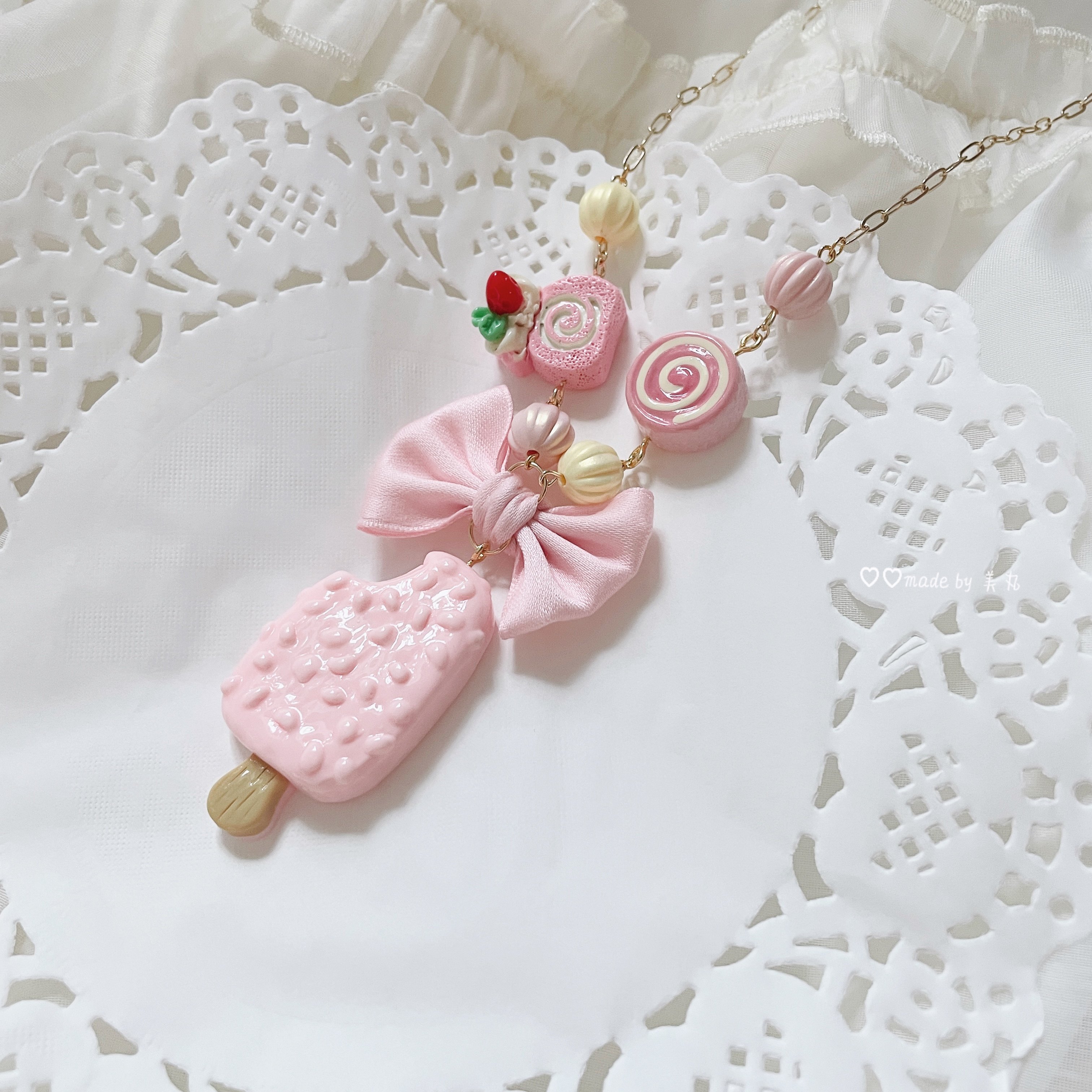 美丸手作 粉色冰淇淋 可爱呲甜洛丽塔lolita项链,模玩/动漫/周边/娃圈三坑/桌游,lolita洛丽塔配饰小物/道具,淘宝优惠券,粉丝福利购,淘宝优惠卷