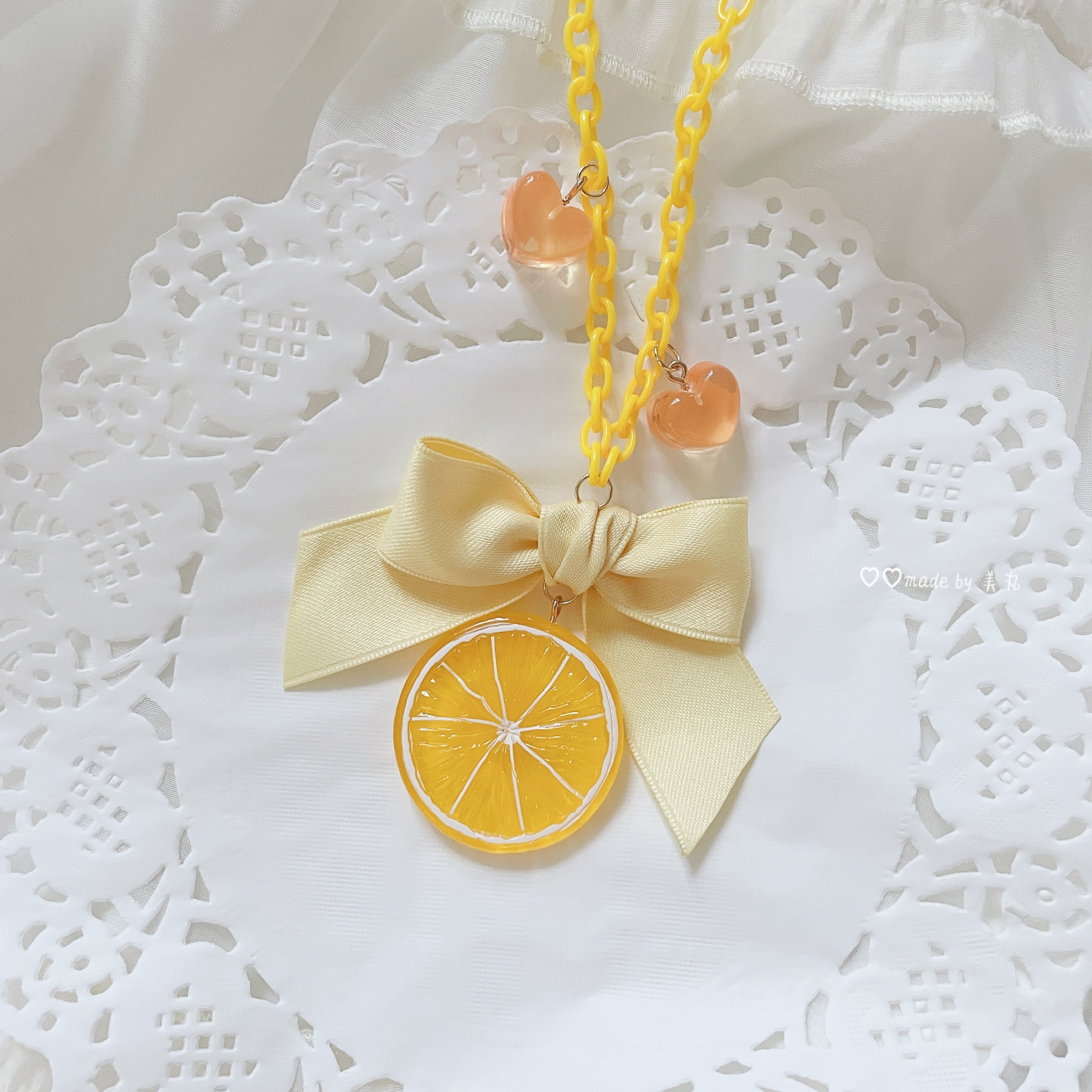 美丸手作 夏日柠檬 蝴蝶结可爱呲甜洛丽塔lolita项链