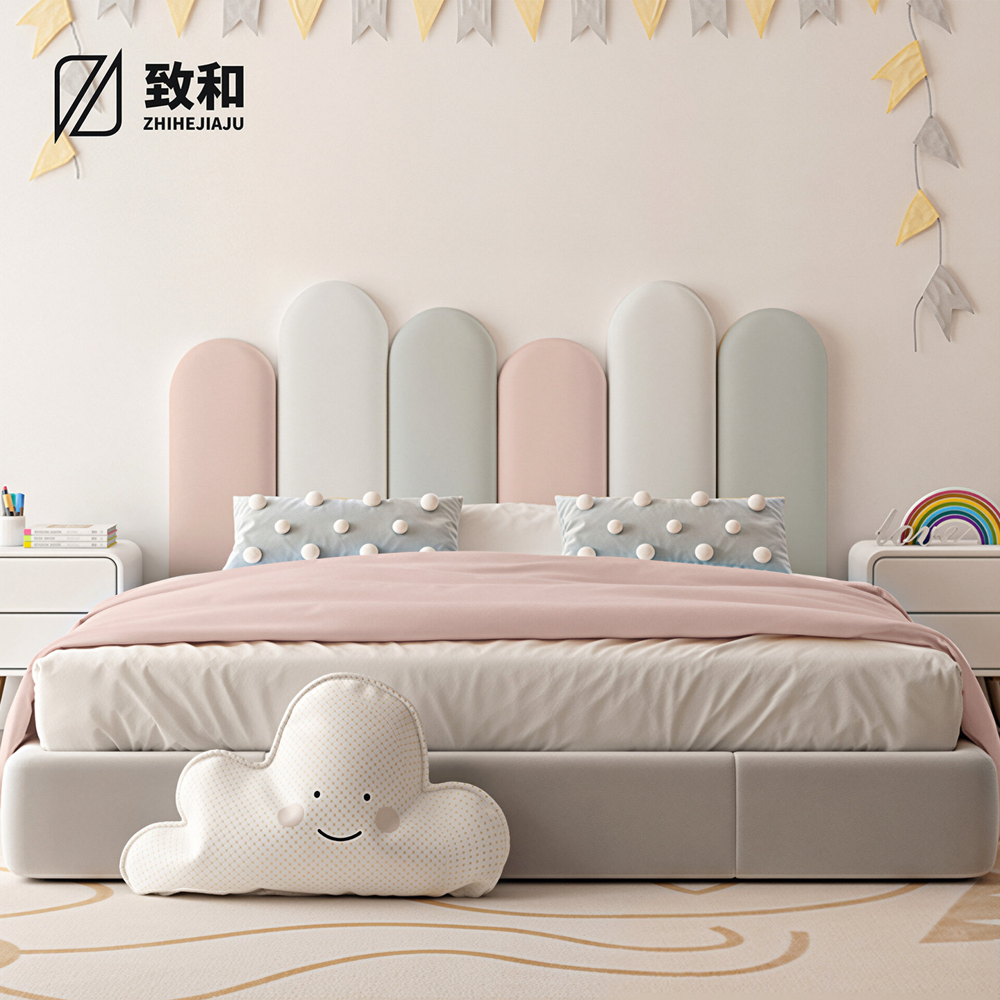 儿童房榻榻米墙围软包图片