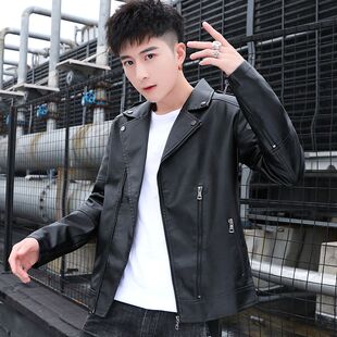 皮衣夹克24新款青少年男士韩版修身西装领休闲PU潮流皮衣飞行服
