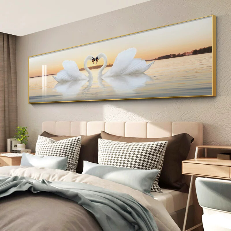 卧室装饰画主卧床头天鹅挂画温馨浪漫情侣房间壁画现代简约抽象画