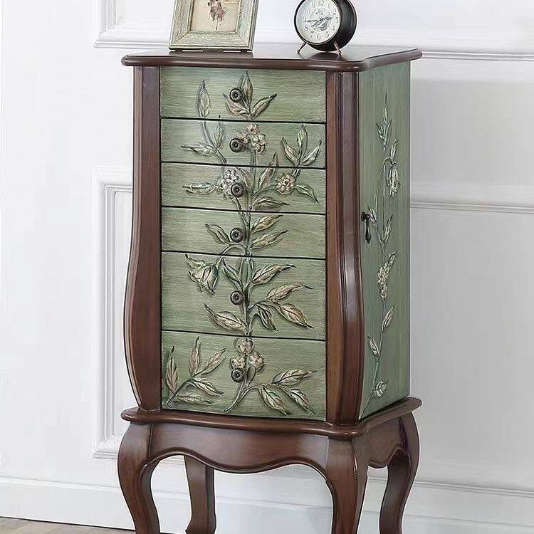 美式乡村五斗柜地中海彩绘艺术卧室珠宝收纳柜复古绿色抽屉柜