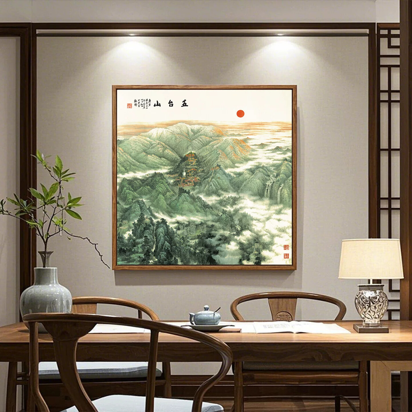 山水挂画客厅背景墙办公室装饰画卫生间玄关风水壁画五台山风景画