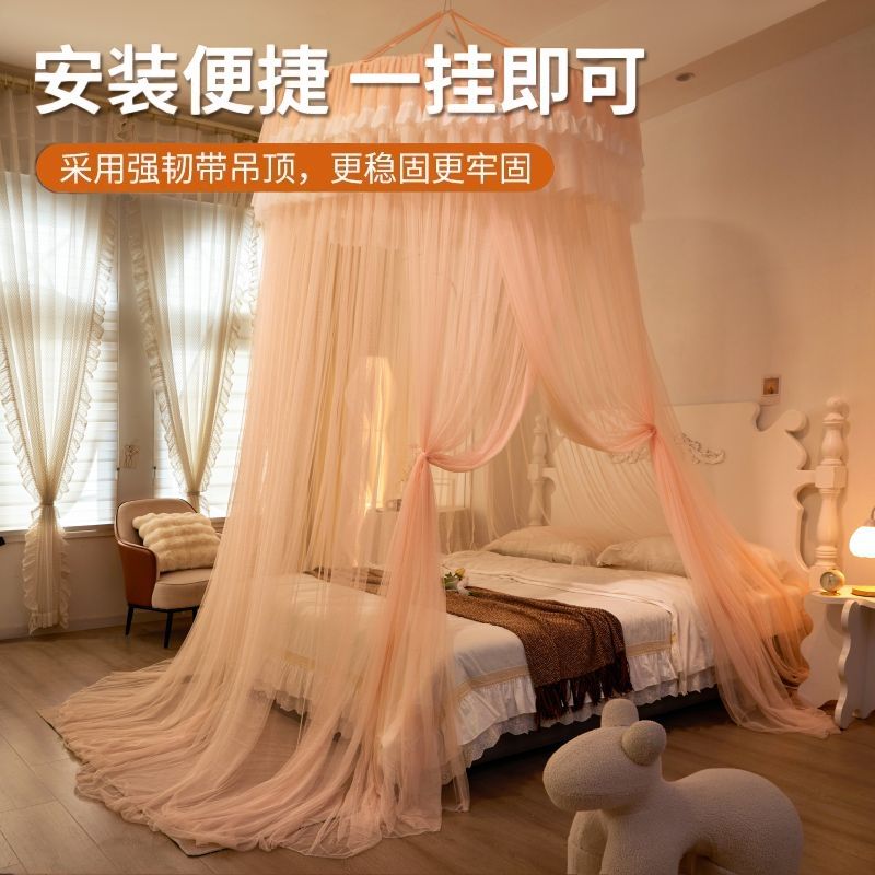 南极人公主风吊顶蚊帐新款家用卧室免安装防摔落地高级床幔纹账
