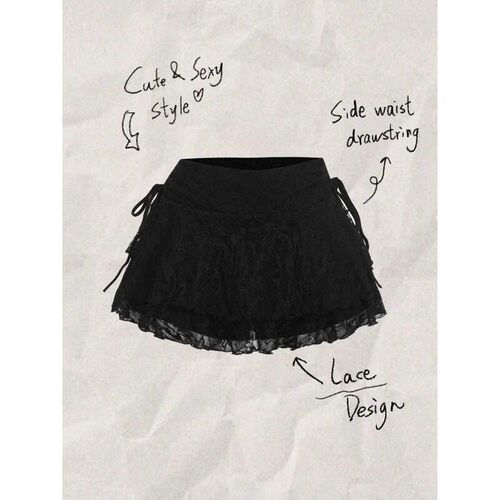 Womens Spring Summer Fashion Lace Drawstring Skirt Elegant