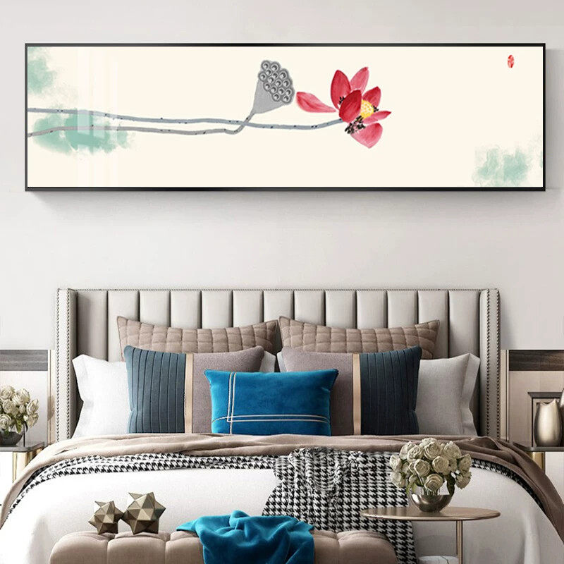 水墨荷花字画挂画新中式客厅沙发背景墙壁画卧室床头装饰画