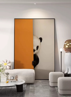 现代简约动物橙色熊猫可爱客厅装饰画沙发背景墙卧室房间挂画壁画