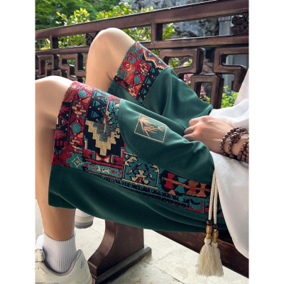 U 88291 Ethnic style linen casual shorts 民族风亚麻休闲短裤