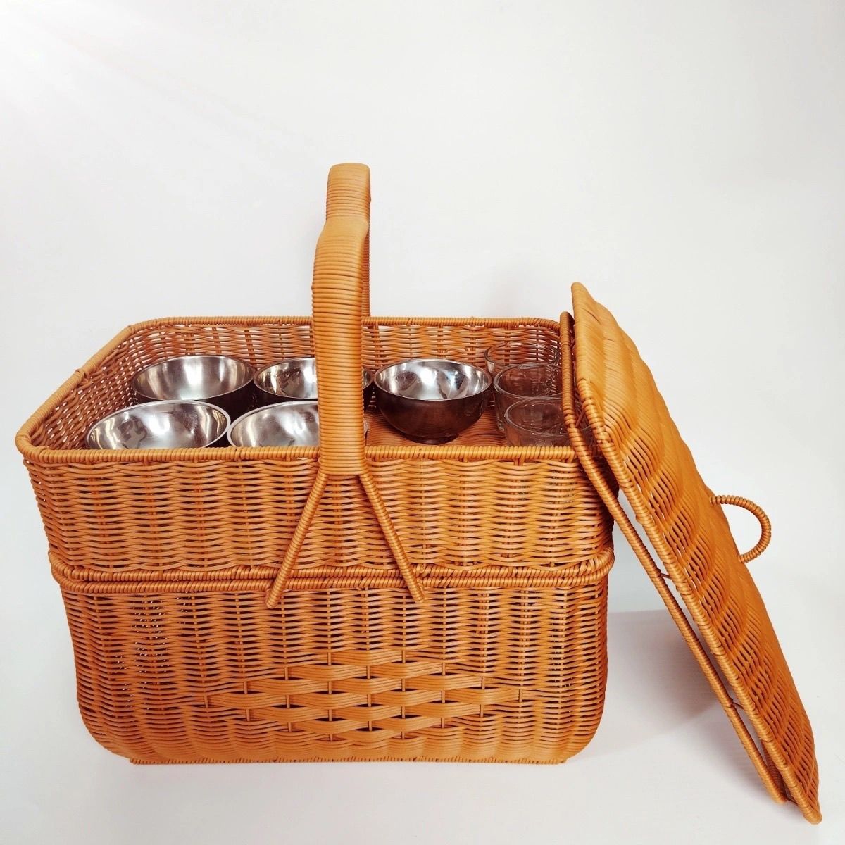 308特大号拜拜篮野餐篮家用长方形双层餐篮拜神过年拜拜装鸡装鸭