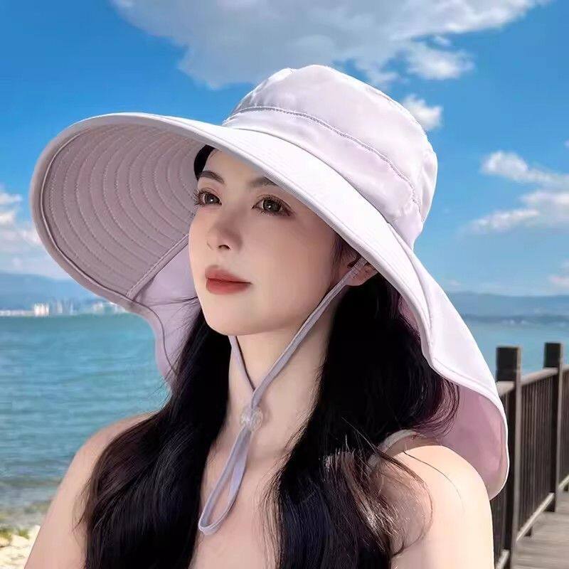 新款季防晒遮阳帽太阳帽女夏护颈遮脸渔夫帽防紫外线头部防护帽子