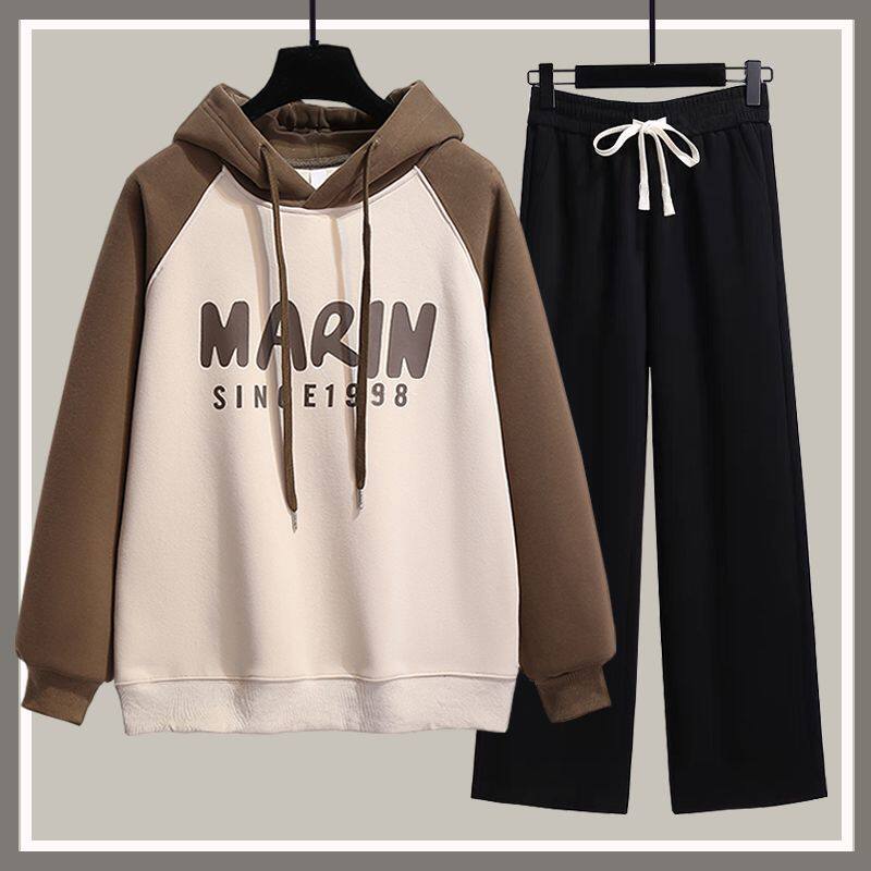 卫衣单/套装春秋女学生宽松接连连帽上衣初中生少女装洋气两件套