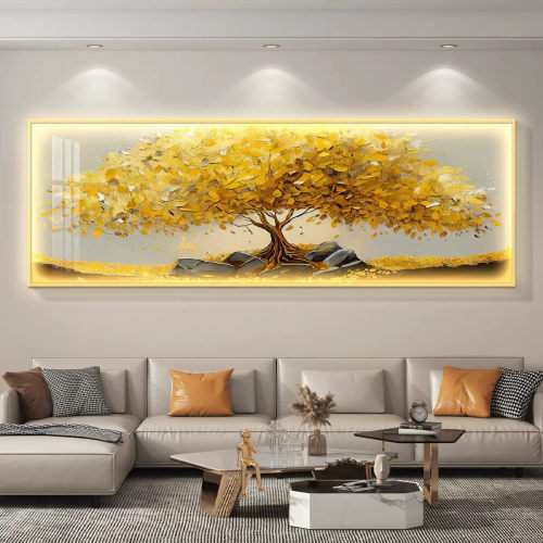 led灯画轻奢客厅装饰画沙发背景墙y摇钱树挂画现代高级感壁画