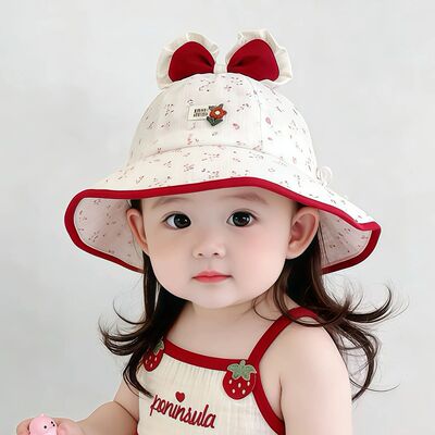 女童春夏大檐防晒蝴蝶结渔夫帽