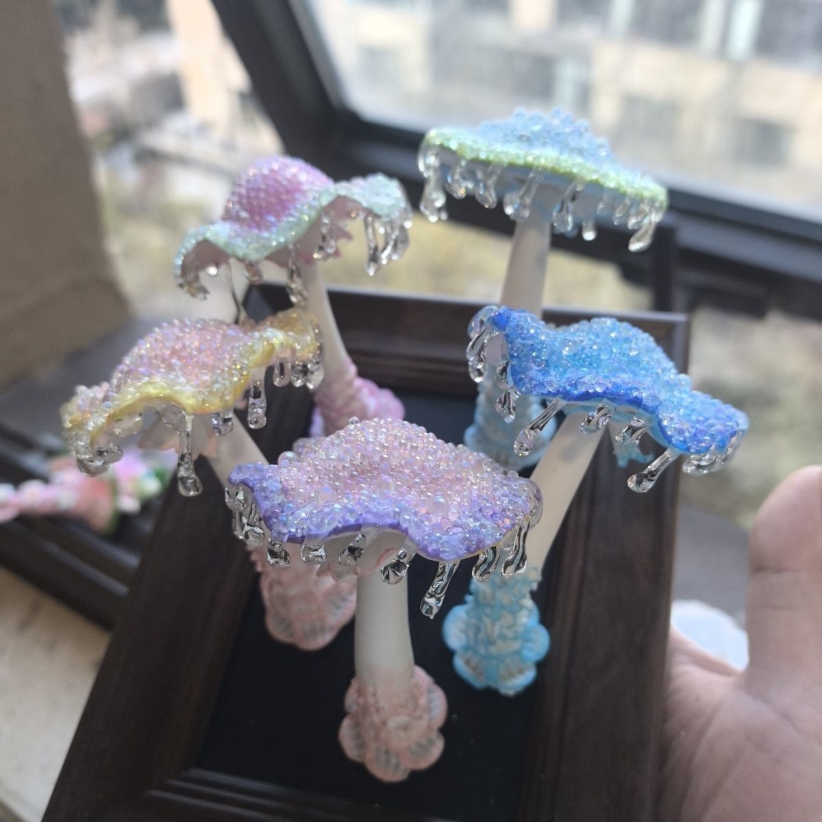 树脂手工艺蘑菇磁铁/现代简约风格/几何图案冰箱贴/手作艺术装饰