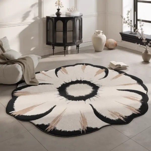 异形花朵圈绒地毯卧室网红床边毯圆形衣帽间书房梳妆台简约家  用,家庭/个人清洁工具,地垫,淘宝优惠券,粉丝福利购,淘宝优惠卷