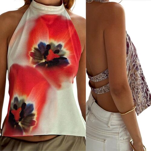 Women Y2k Halter Top Sleeveless Tops Backless Dotsflower