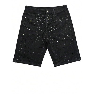 J 79395 Rhinestone Denim 5-Point Shorts 烫钻牛仔休闲五分裤