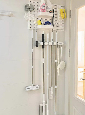 化妆室专用拖把架门後壁挂式免打孔浴室墙上置物架挂钩强力承重