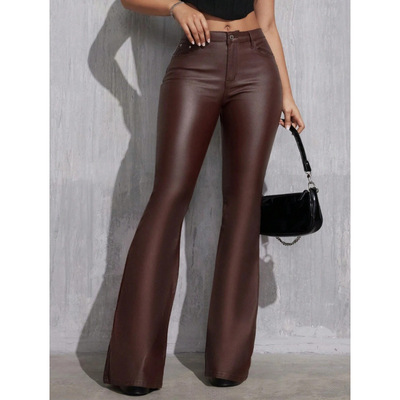 J 58520 High Waist PU Leather Wide Leg Pants 高腰 PU 皮阔腿