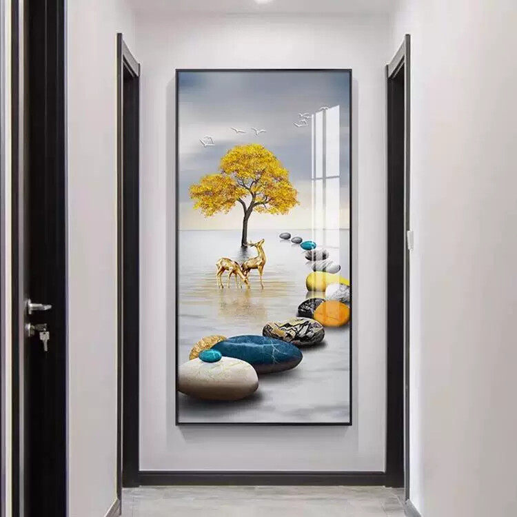 北欧玄关装饰画现代简约挂画轻奢背景墙大气走廊过道竖版客厅壁画