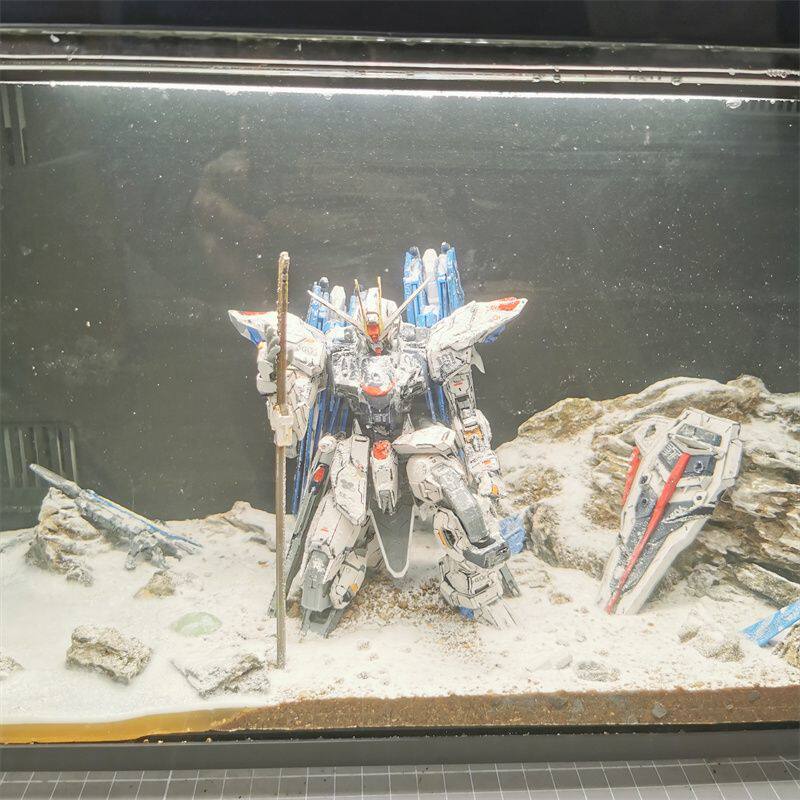 水族鱼缸造景装饰摆件懒人高达鱼缸造景模型成品手工制作桌面全套