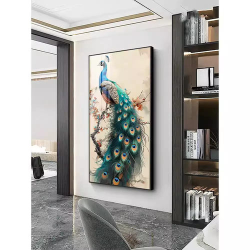 玄关装饰画孔雀客厅入户门挂画过道走廊壁画现代简约轻奢动物墙画