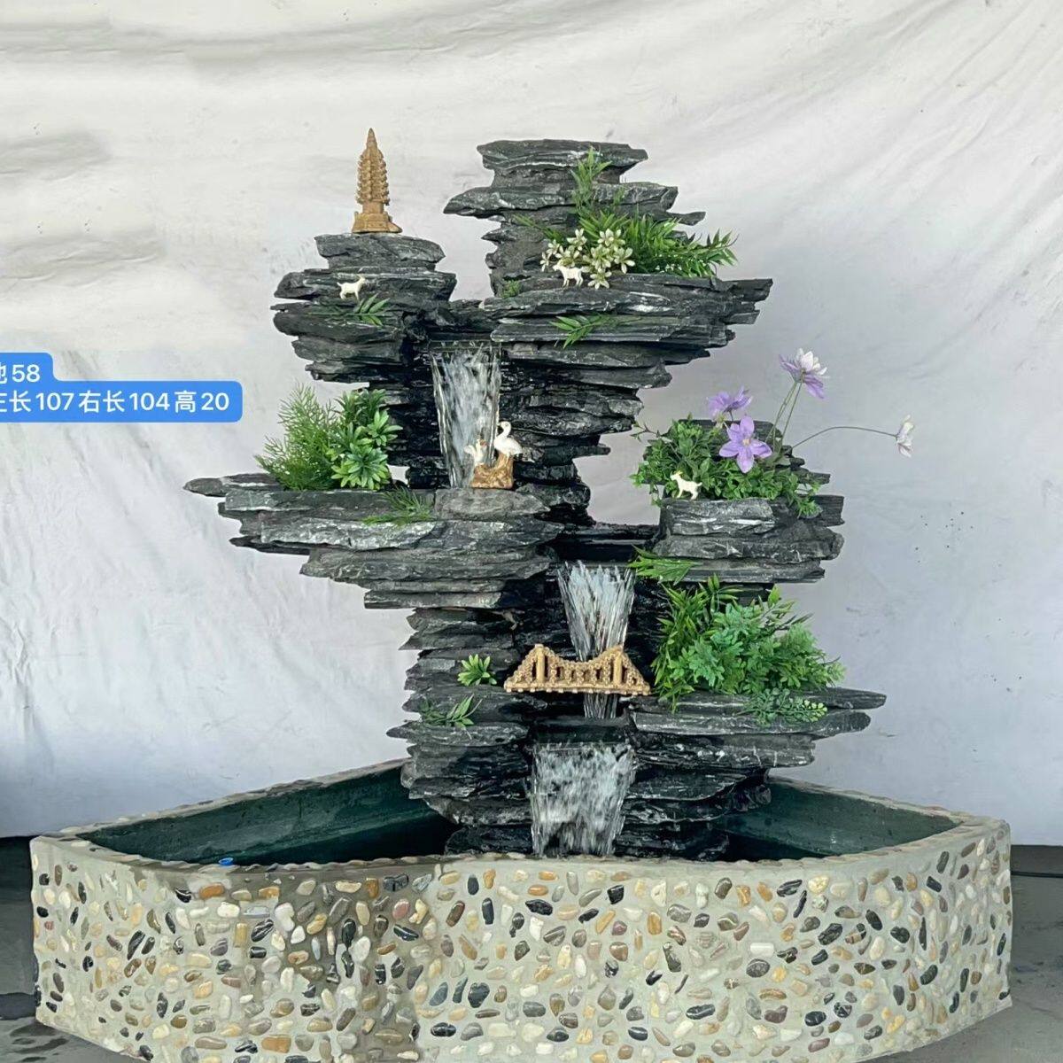 假山鱼池喷泉摆件庭院阳台室内装饰假山石头景观流水过滤花园造景