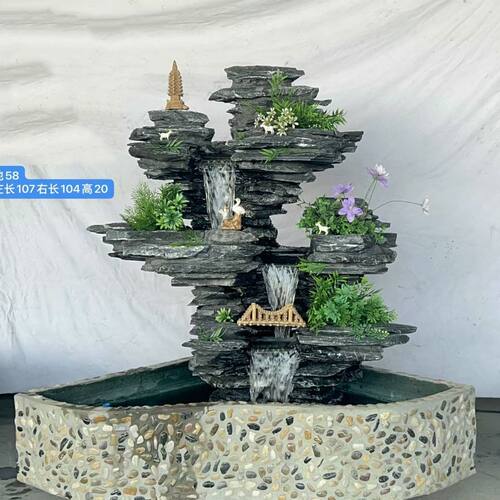 假山鱼池喷泉摆件庭院阳台室内装饰假山石头景观流水过滤花园造景