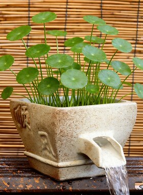 方形生态缸水桶流水摆件鱼缸造景庭院花园鱼池装饰品陶瓷水缸水景