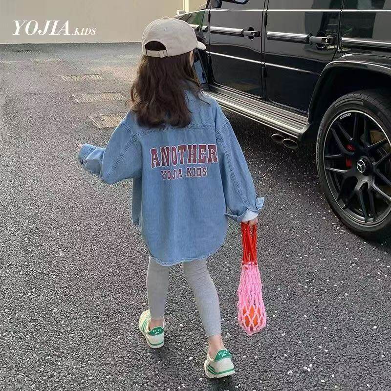女童牛仔衬衣春秋2025新款韩版中长款衬衣儿童时尚春秋薄款外套潮