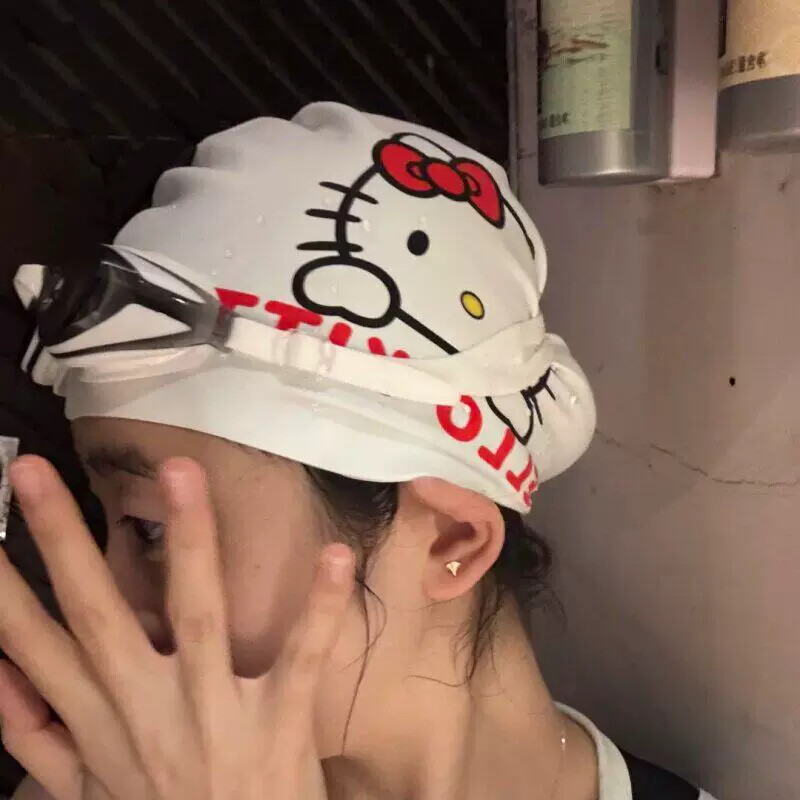 卡通猫硅胶泳帽女款成人硅胶高弹力防水可爱游泳帽无线专业泳帽