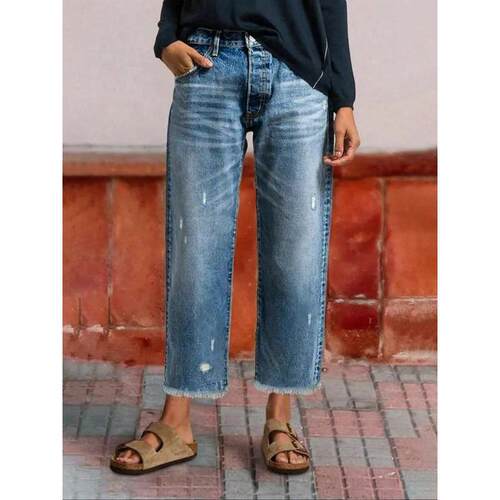 Womens LooseFit Denim Jeans Casual Straight Leg Pants