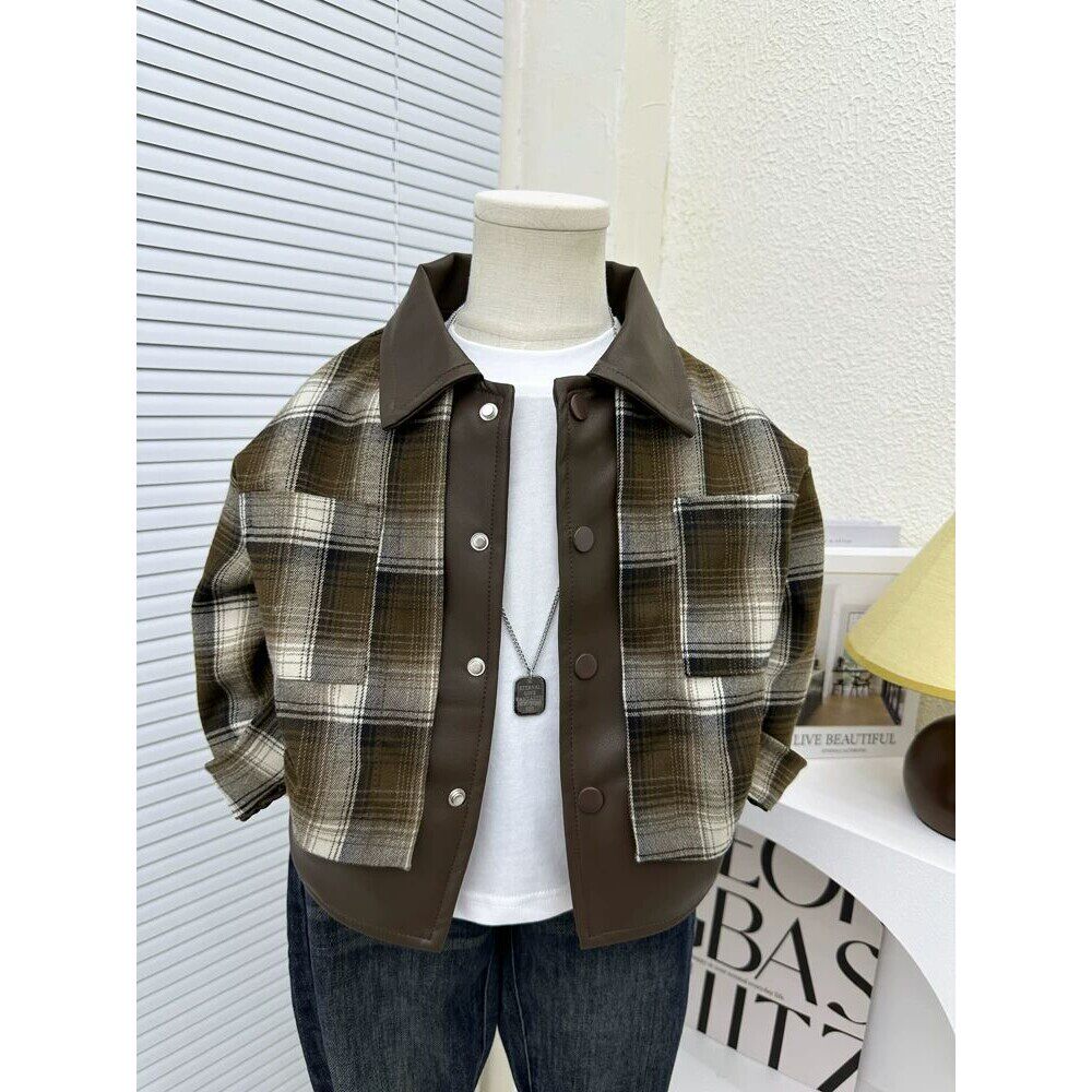 儿童格子外套男童春秋装皮衣2026新款韩版秋冬皮夹克男孩上衣韩版