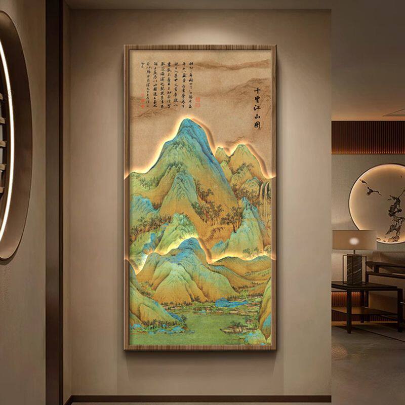 宋氏美学宋代千里江山图玄关挂画新中式装饰画竖版山水画宋代美学