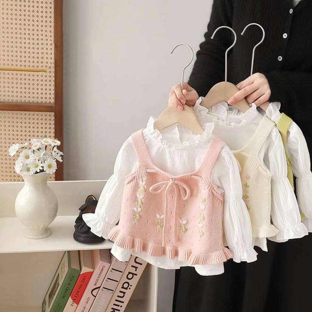 儿童毛衣马甲两件套女童吊带背心针织开衫婴儿坎肩外穿春秋季新款