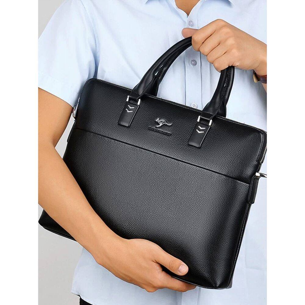 帅桐袋鼠手提包男包商务公文包真皮质感背包大容量单肩斜挎电脑包