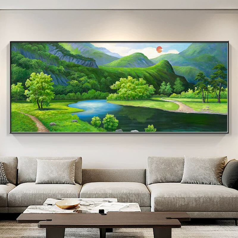 装饰画办公室风景山水画背景墙招财简约客厅沙发挂画壁画青山绿水