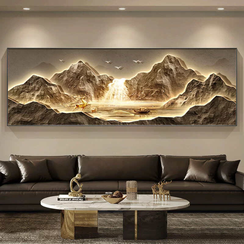 2025招财客厅装饰画高档流水生财沙发背景墙挂画办公室山水画壁画