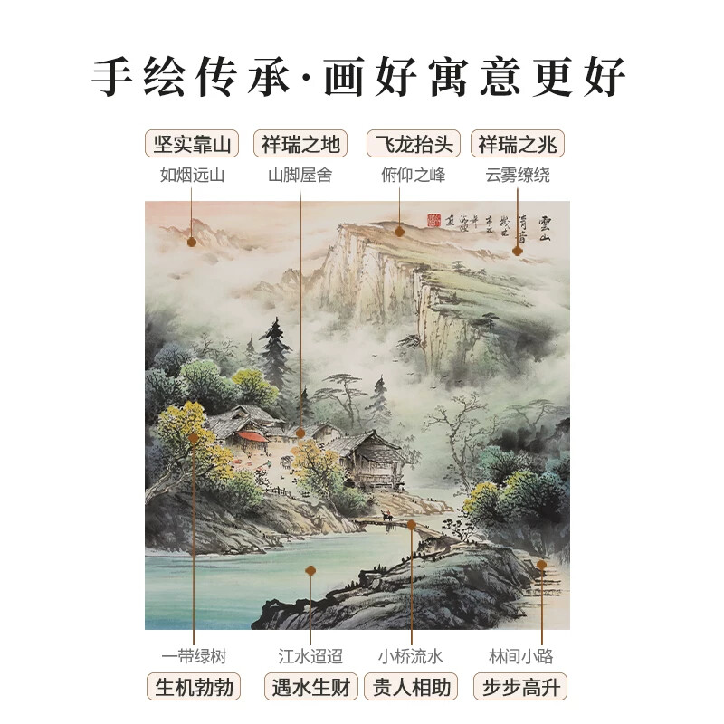 新中式玄关装饰画手绘山水画办公室挂画饭厅走廊壁画招财水墨画