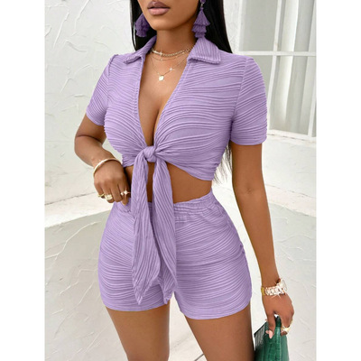 P 38644 Textured collar two-piece set 纹理翻领两件套跨境