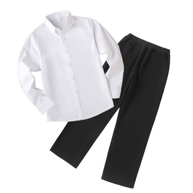 儿童白衬衫纯棉上衣黑色长裤套装男女孩演出中大童小学生校园班服